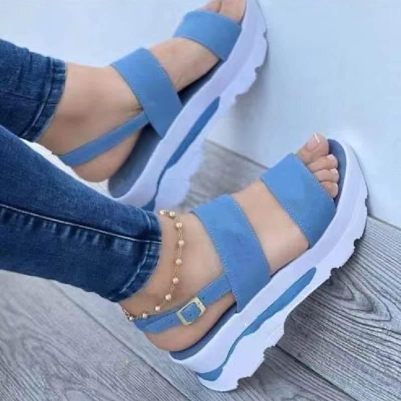 womens platform open toe sandals solid color ankle buckle strap non slip shoes casual outdoor sandals details 5