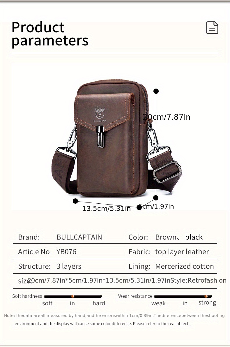 cow captain leather retro crazy horse leather mens mobile phone fanny pack leather fashion one shoulder bag business cow leather wear belt multi function messenger bag small hanging bag details 8