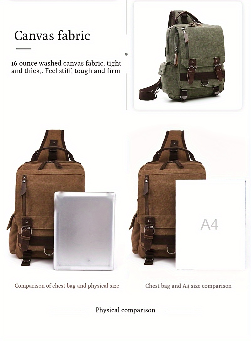 2pcs set mens fashion canvas bag outdoor travel large capacity sling bag and card holder set details 2