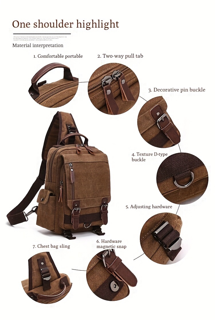 2pcs set mens fashion canvas bag outdoor travel large capacity sling bag and card holder set details 3