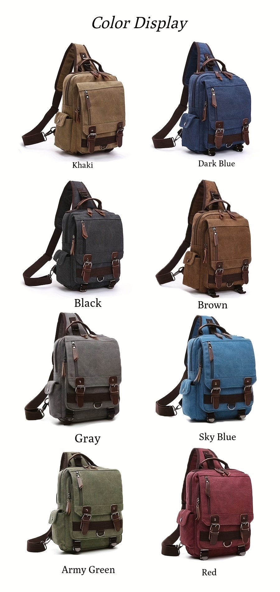 2pcs set mens fashion canvas bag outdoor travel large capacity sling bag and card holder set details 6