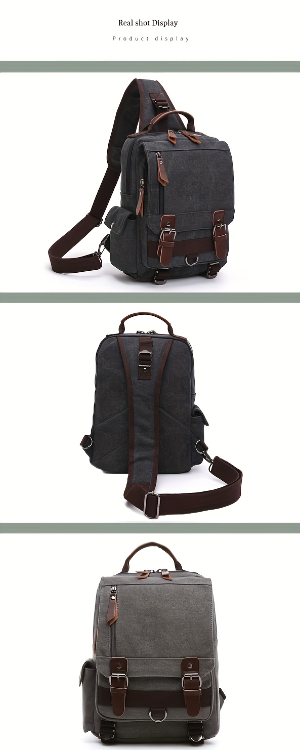 2pcs set mens fashion canvas bag outdoor travel large capacity sling bag and card holder set details 12