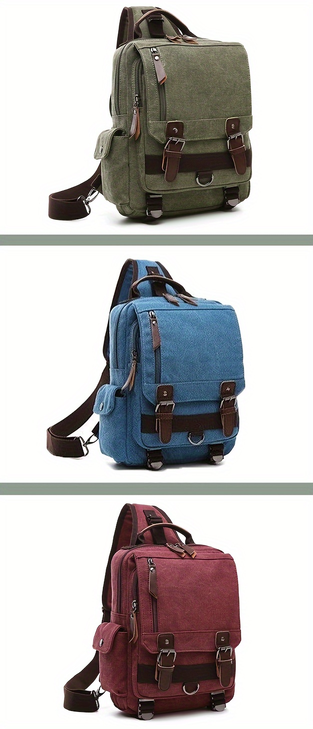 2pcs set mens fashion canvas bag outdoor travel large capacity sling bag and card holder set details 13