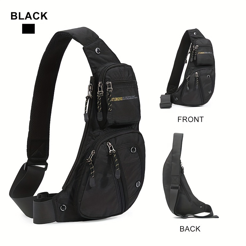 1pc mens nylon casual multi pockets chest bag daily trendy shoulder bag for outdoor running hiking camping details 1