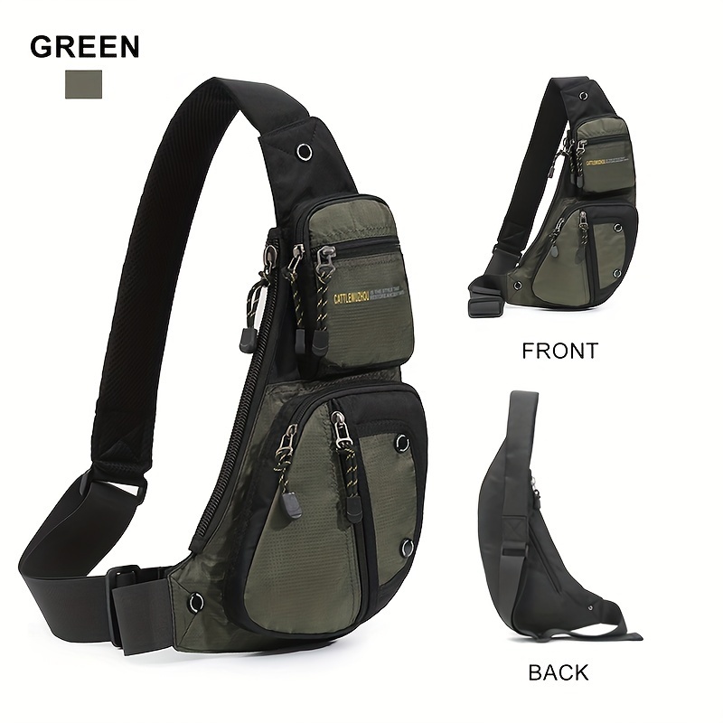 1pc mens nylon casual multi pockets chest bag daily trendy shoulder bag for outdoor running hiking camping details 7