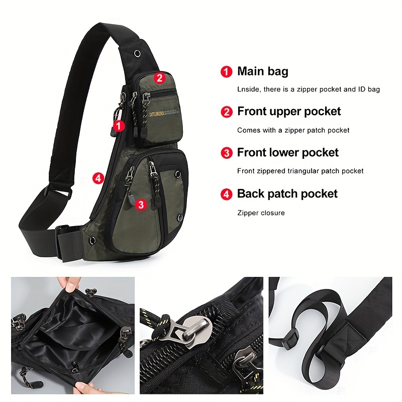 1pc mens nylon casual multi pockets chest bag daily trendy shoulder bag for outdoor running hiking camping details 8