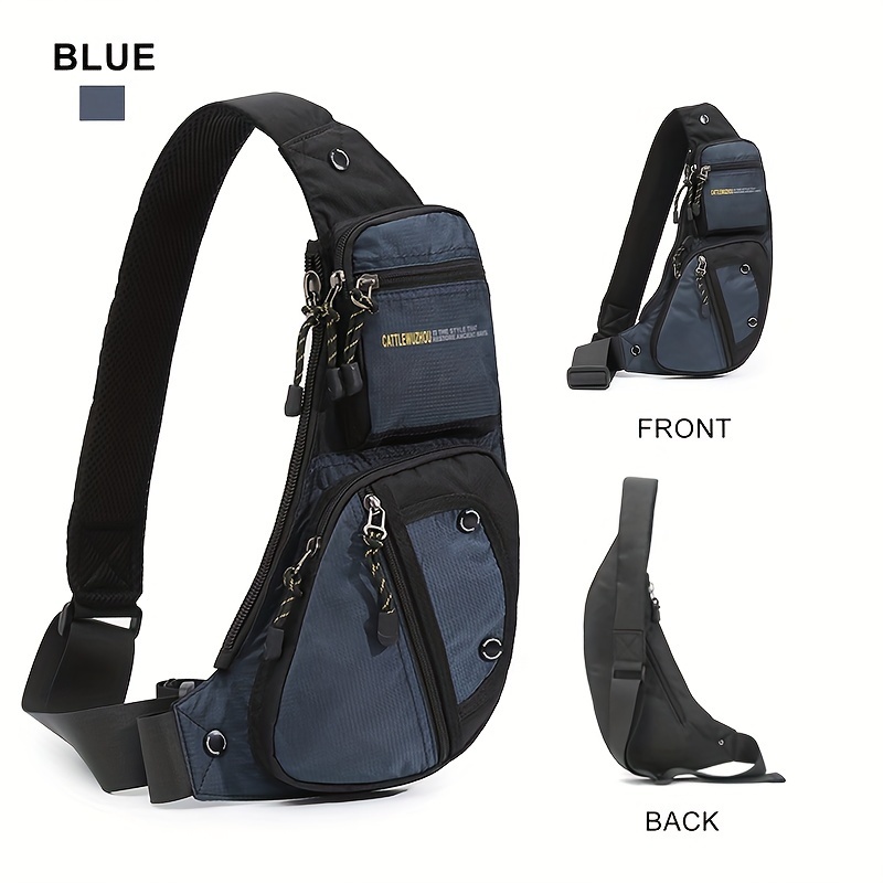 1pc mens nylon casual multi pockets chest bag daily trendy shoulder bag for outdoor running hiking camping details 10