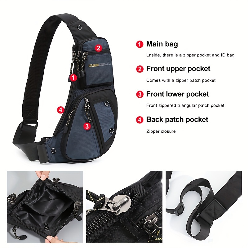 1pc mens nylon casual multi pockets chest bag daily trendy shoulder bag for outdoor running hiking camping details 11