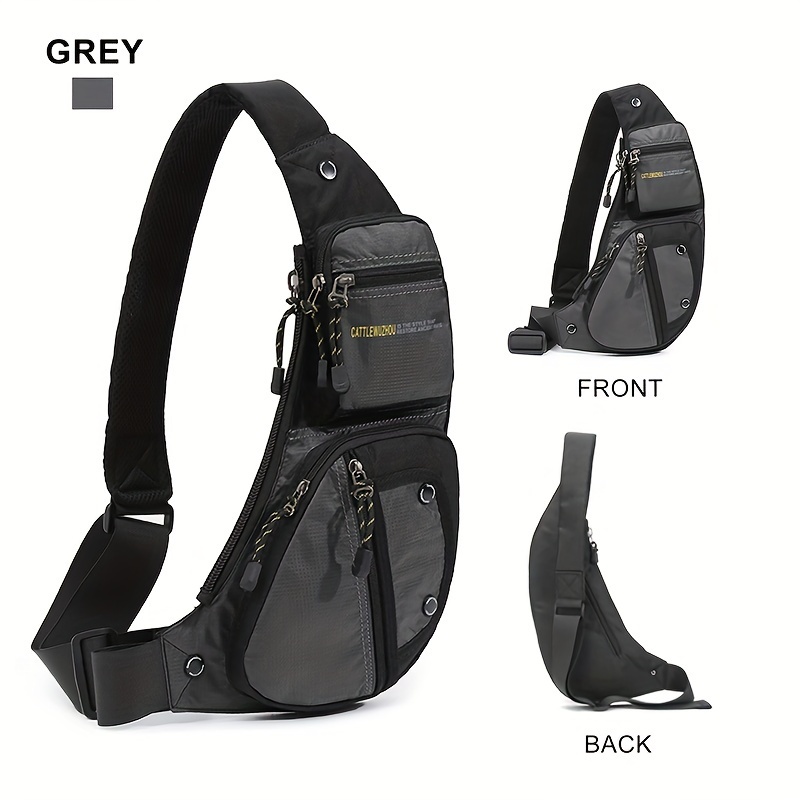 1pc mens nylon casual multi pockets chest bag daily trendy shoulder bag for outdoor running hiking camping details 12