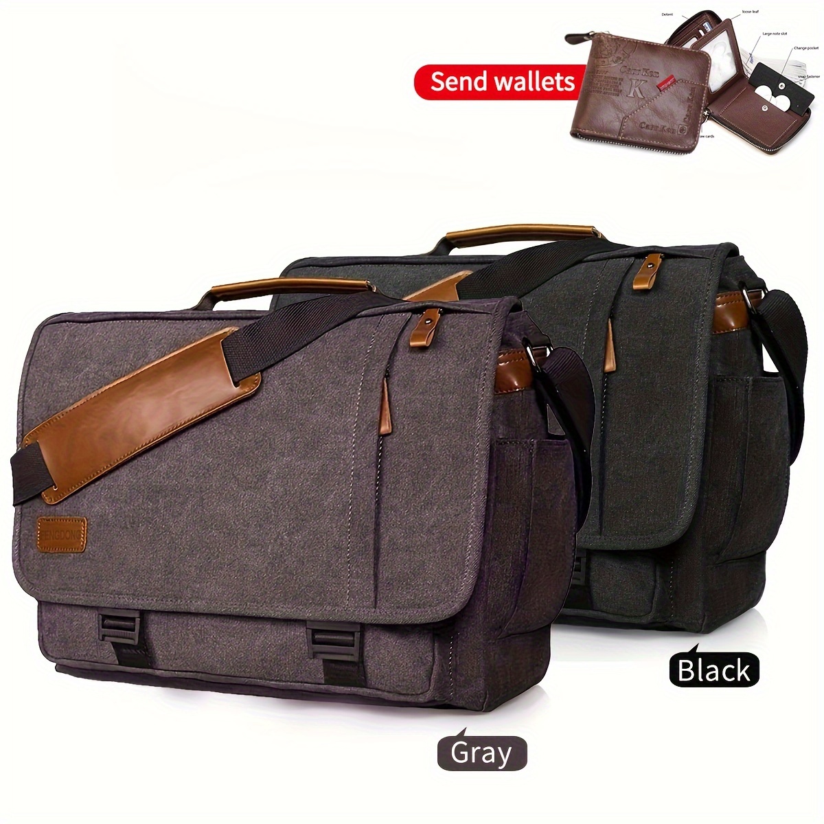 mens messenger bag 17in waterproof vintage canvas large capacity crossbody shoulder bag briefcase laptop bag details 1