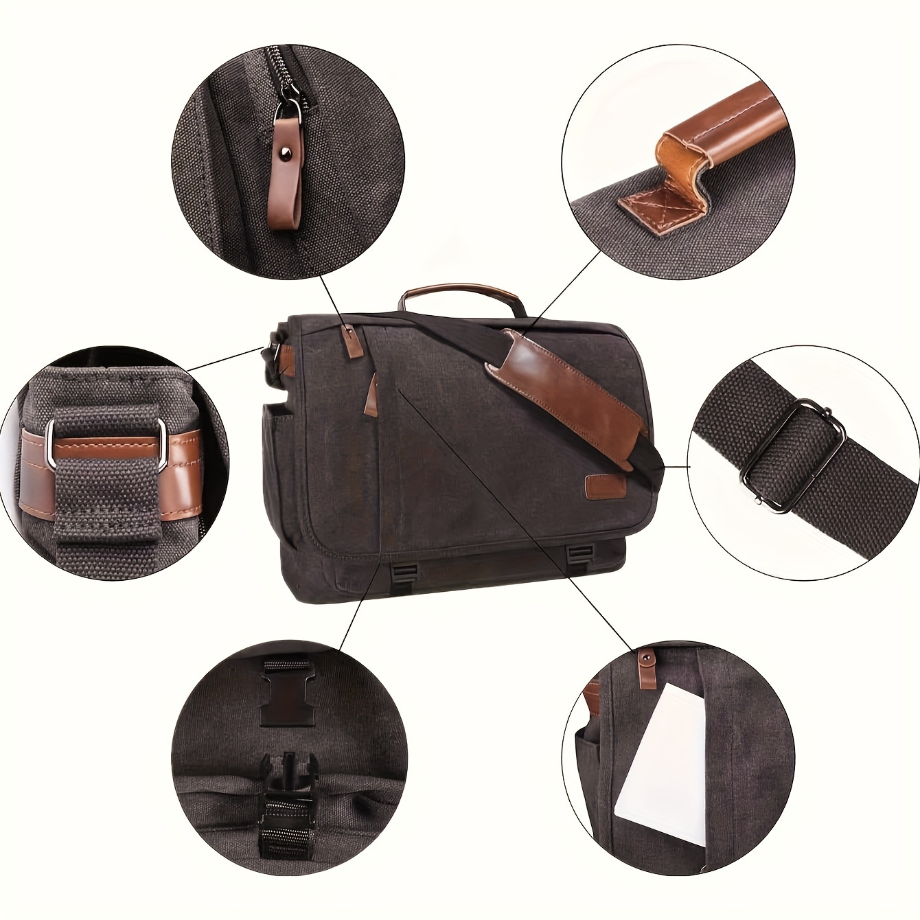 mens messenger bag 17in waterproof vintage canvas large capacity crossbody shoulder bag briefcase laptop bag details 3