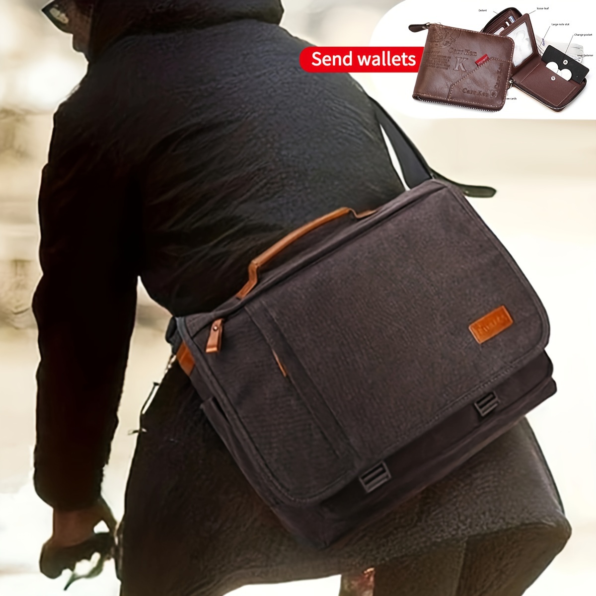 mens messenger bag 17in waterproof vintage canvas large capacity crossbody shoulder bag briefcase laptop bag details 5