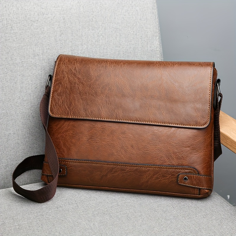 1pc mens business commuter large capacity retro shoulder horizontal crossbody bag details 1