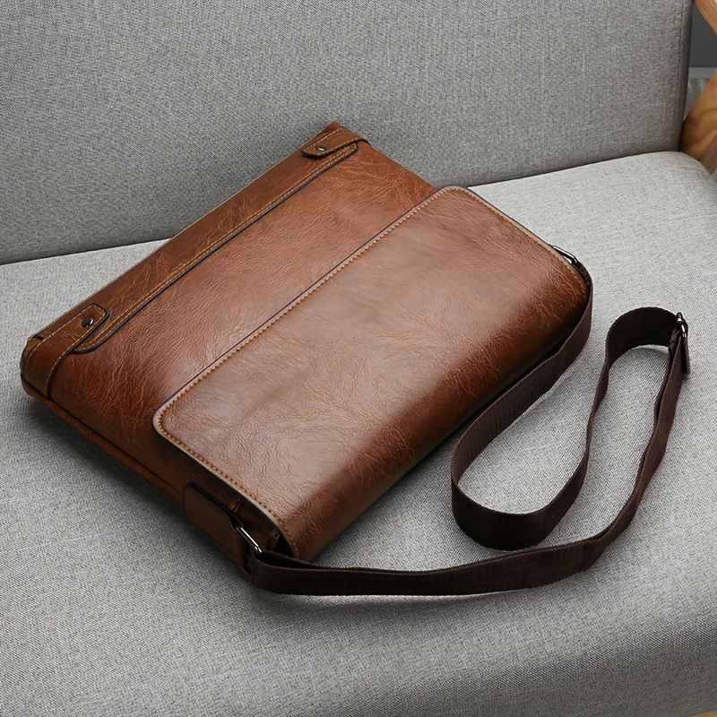 1pc mens business commuter large capacity retro shoulder horizontal crossbody bag details 6