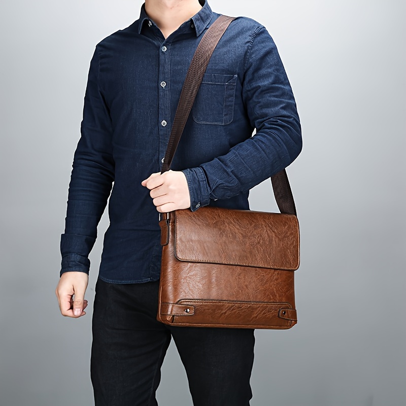 1pc mens business commuter large capacity retro shoulder horizontal crossbody bag details 9