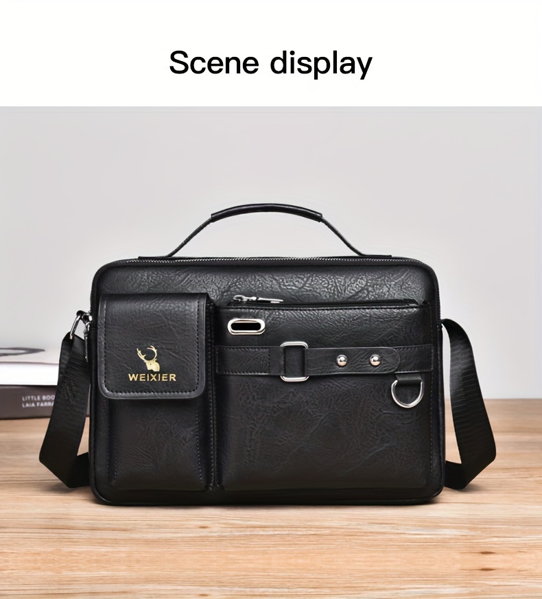 1 2pcs mens business adjustable strap sling bag casual pu leather shoulder messenger bag details 8