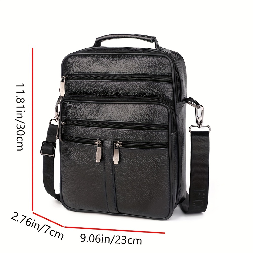 1pc mens large genuine leather bag first layer cowhide handheld messenger bag multi zipper business shoulder tote bag details 0