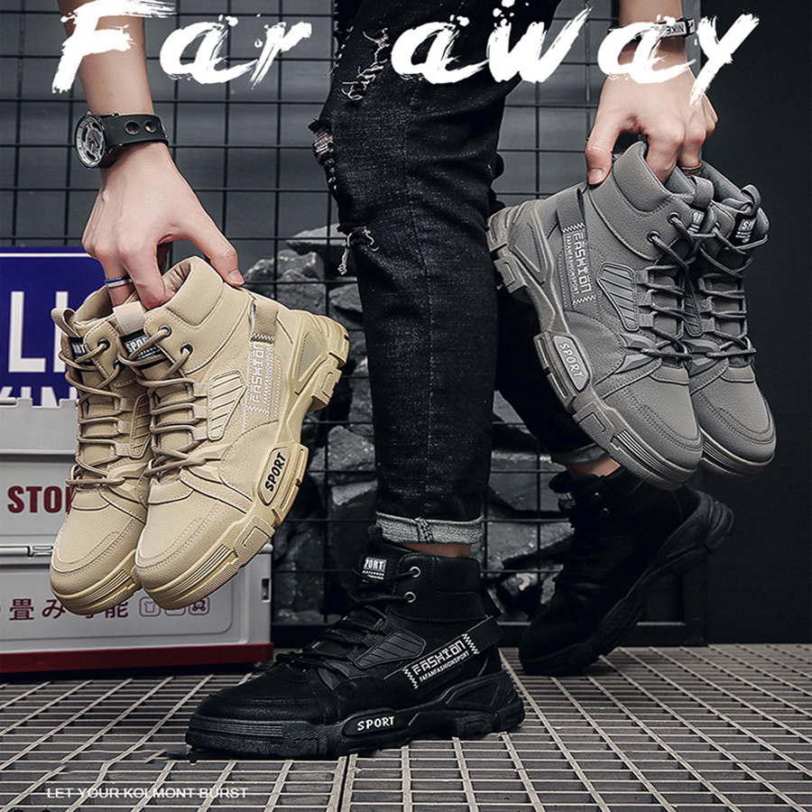 mens trendy tactical high top lace up boots with assorted colors casual outdoor walking shoes details 0