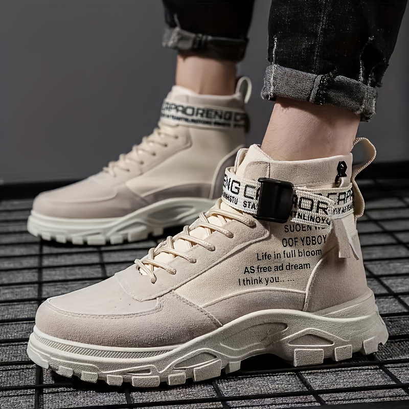 mens fashion pu leather boots wear resistant lace up ankle boots for outdoor sports activities autumn winter details 5