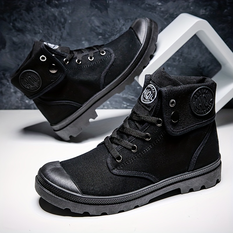 mens casual solid casual boots lace up round toe non slip outdoor comfortable simple style boots details 2