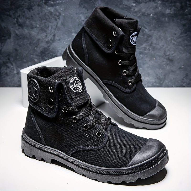 mens casual solid casual boots lace up round toe non slip outdoor comfortable simple style boots details 6