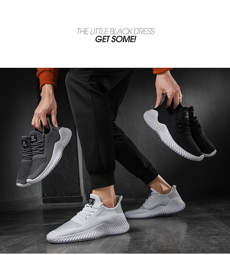 mens trendy solid high top woven knit breathable sneakers comfy non slip lace up soft sole shoes for mens outdoor activities details 7