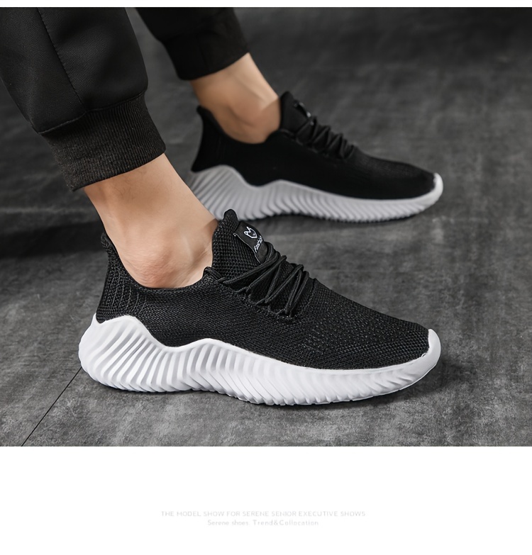 mens trendy solid high top woven knit breathable sneakers comfy non slip lace up soft sole shoes for mens outdoor activities details 15