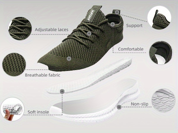 mens casual solid color breathable mesh shoes outdoor anti skid lace up walking sneakers details 1