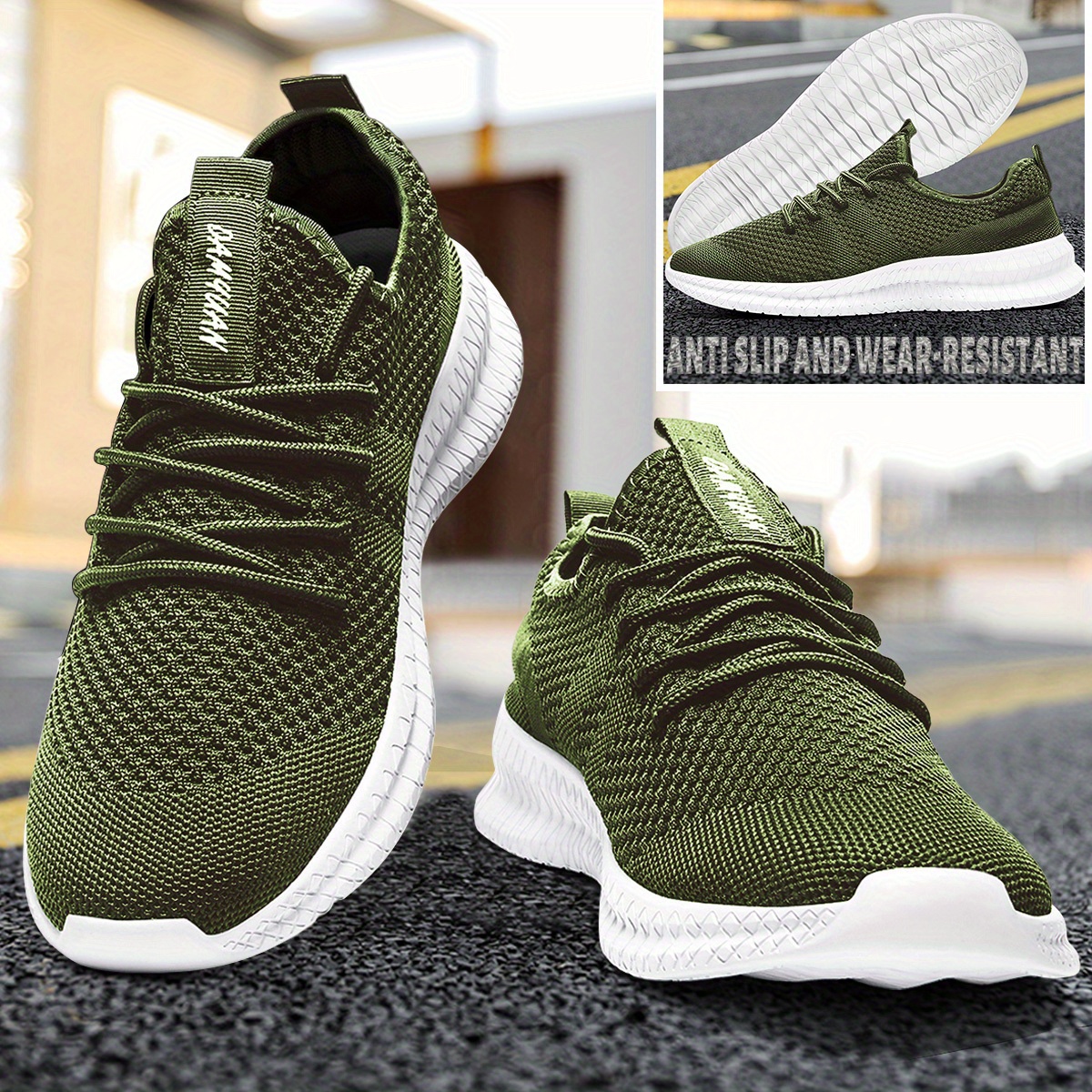 mens casual solid color breathable mesh shoes outdoor anti skid lace up walking sneakers details 5