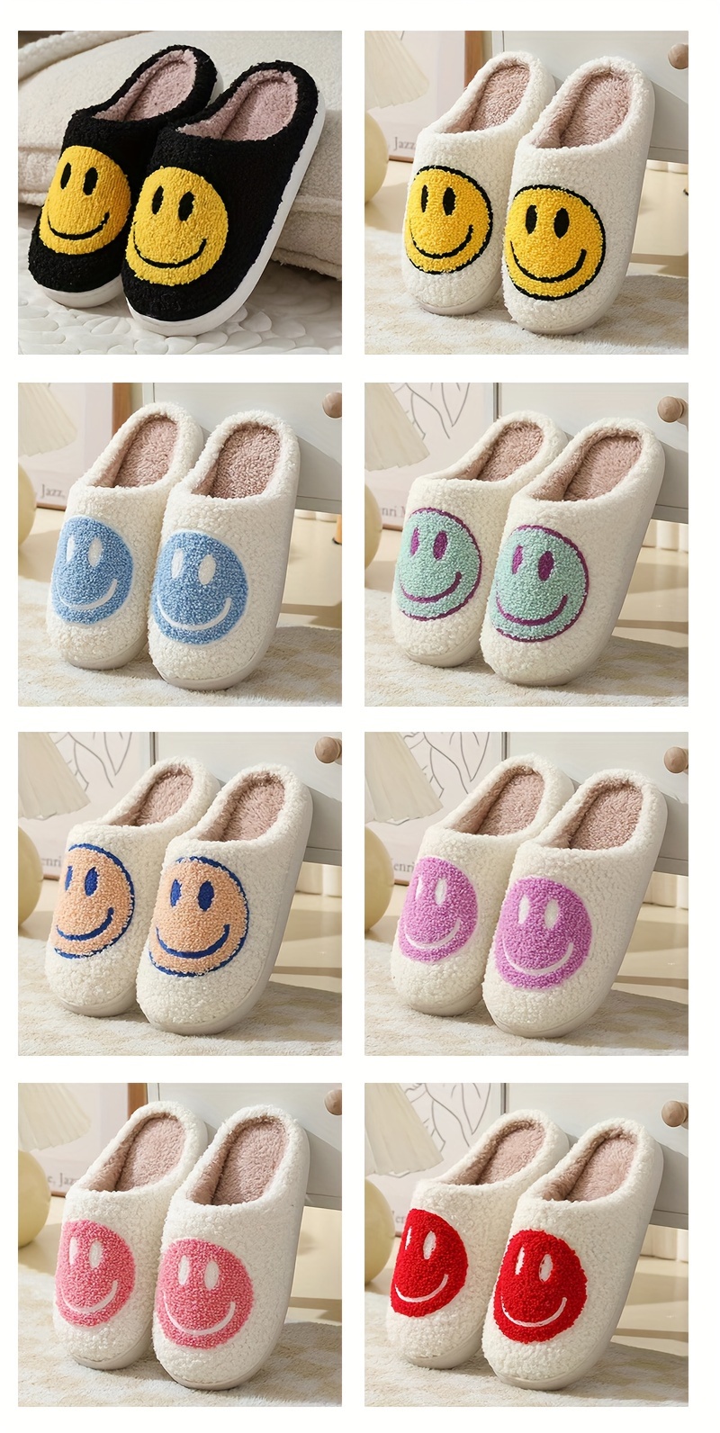 Smiley Face Graphic Design Lightweight Warm Home Slippers For Men, Breathable Fuzz Lined Indoor Slippers, Autumn And Winter details 0