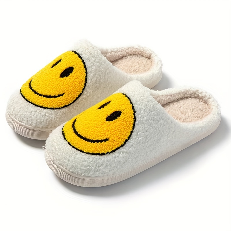 Smiley Face Graphic Design Lightweight Warm Home Slippers For Men, Breathable Fuzz Lined Indoor Slippers, Autumn And Winter details 1