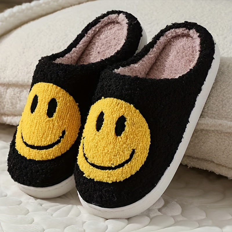 Smiley Face Graphic Design Lightweight Warm Home Slippers For Men, Breathable Fuzz Lined Indoor Slippers, Autumn And Winter details 11