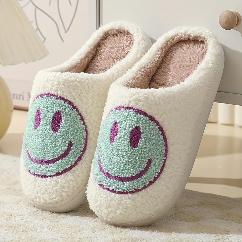 Smiley Face Graphic Design Lightweight Warm Home Slippers For Men, Breathable Fuzz Lined Indoor Slippers, Autumn And Winter details 13