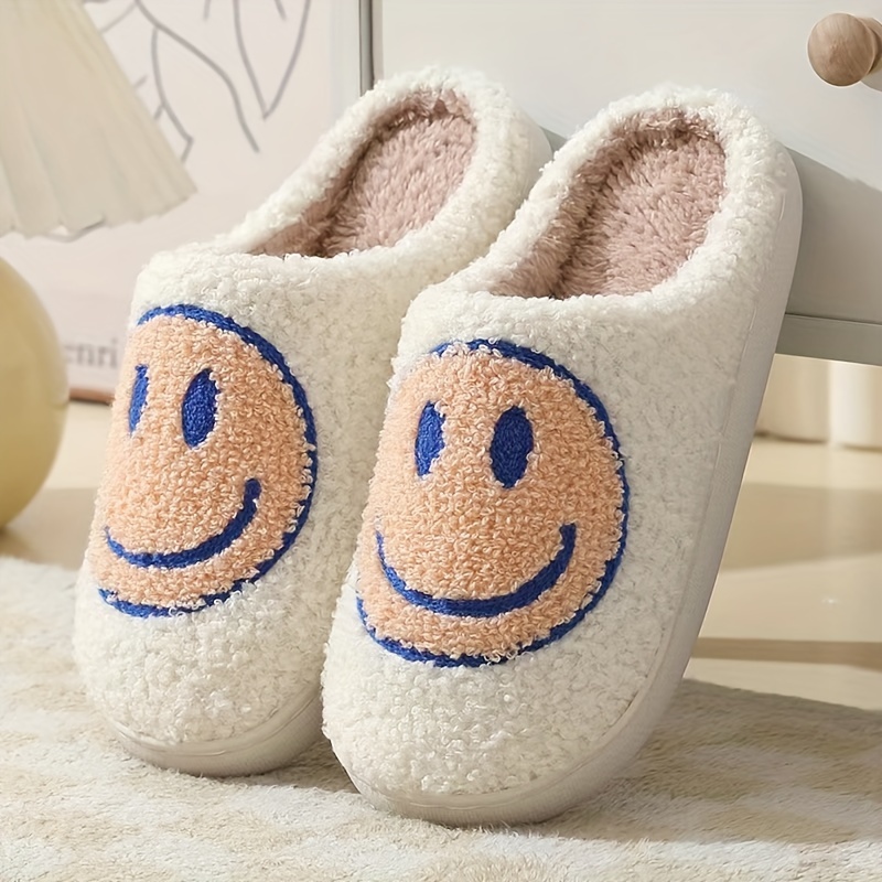 Smiley Face Graphic Design Lightweight Warm Home Slippers For Men, Breathable Fuzz Lined Indoor Slippers, Autumn And Winter details 14