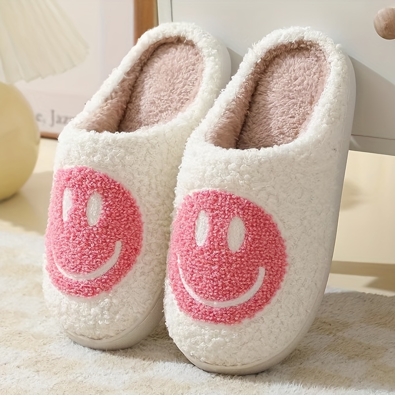 Smiley Face Graphic Design Lightweight Warm Home Slippers For Men, Breathable Fuzz Lined Indoor Slippers, Autumn And Winter details 15