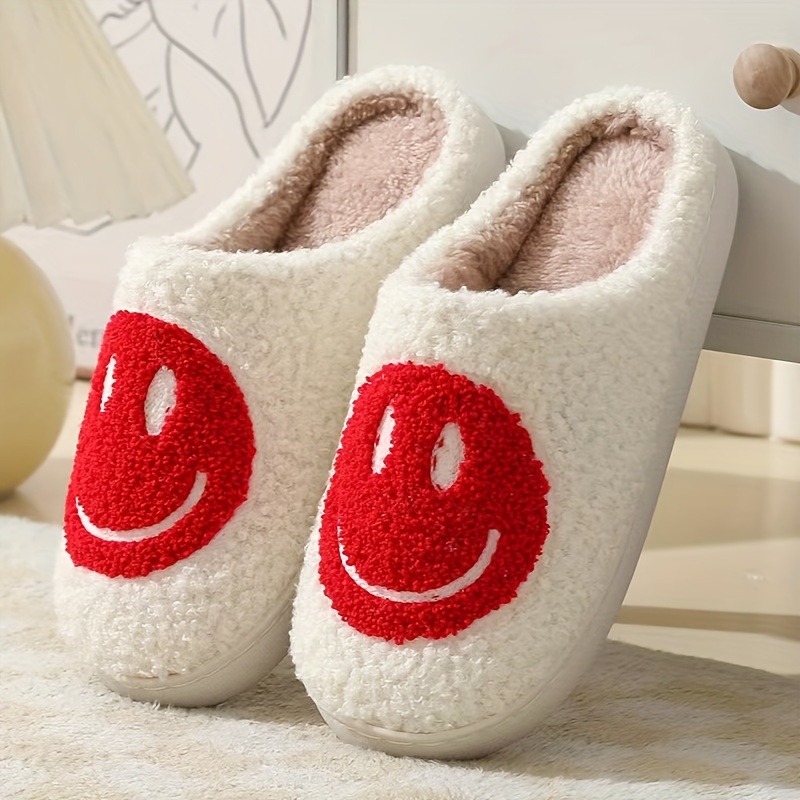 Smiley Face Graphic Design Lightweight Warm Home Slippers For Men, Breathable Fuzz Lined Indoor Slippers, Autumn And Winter details 16