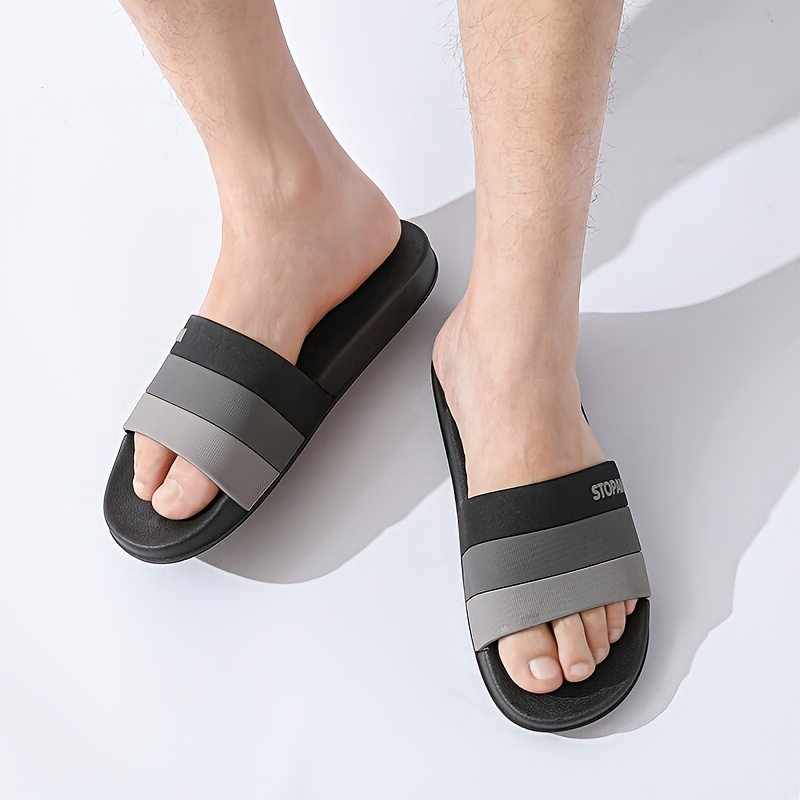 mens lightweight non slip open toe quick drying slides for bathroom beach summer details 7