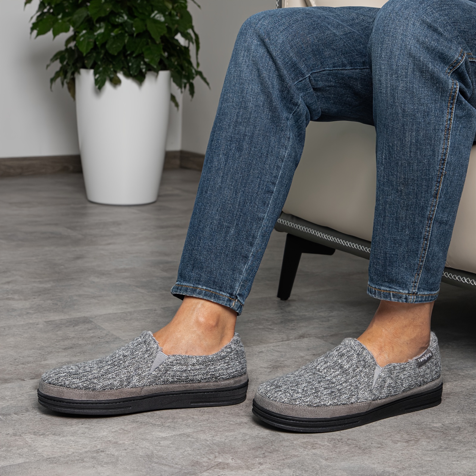 mens slippers mens memory foam slippers knit comfy warm house shoes for indoor walking details 0