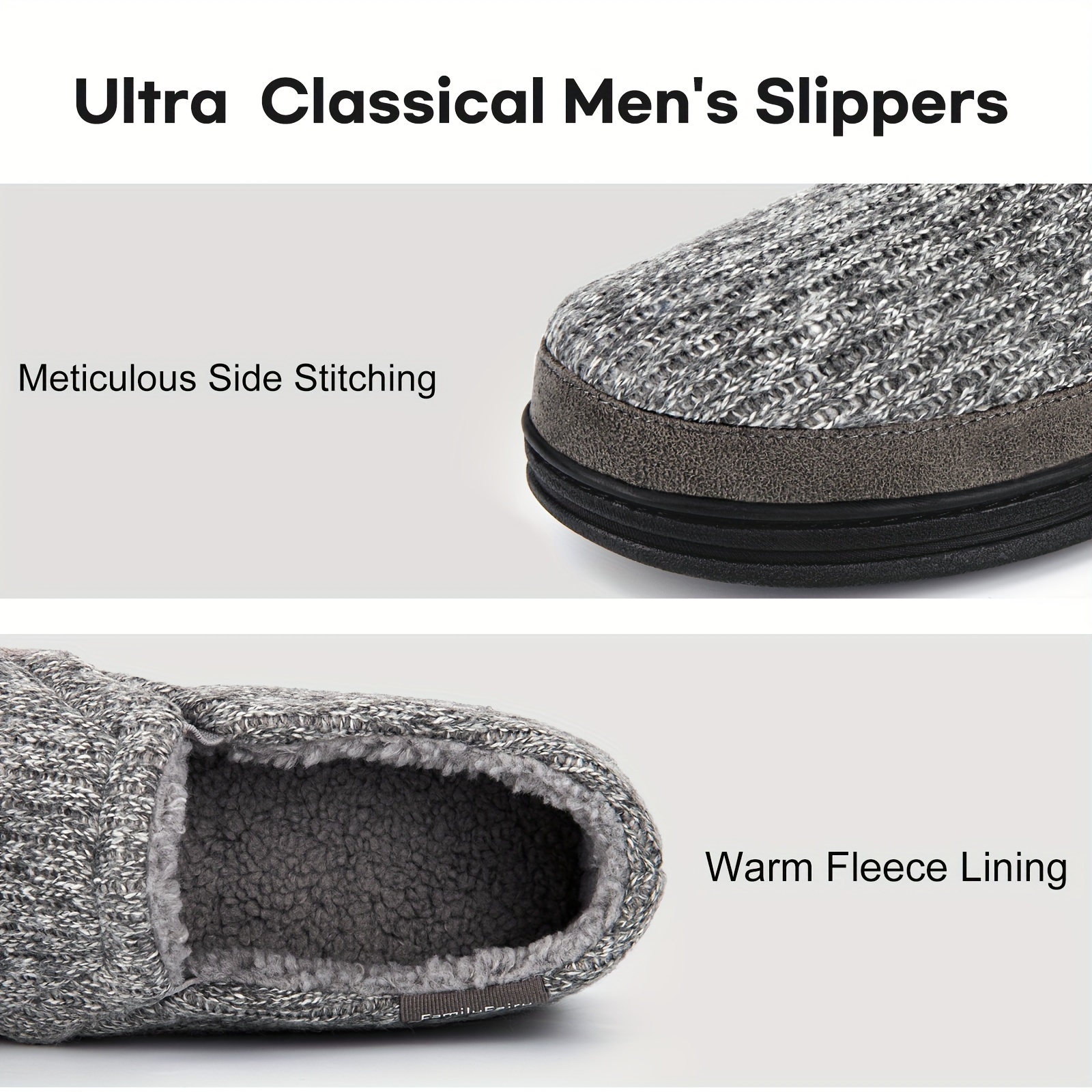 mens slippers mens memory foam slippers knit comfy warm house shoes for indoor walking details 2