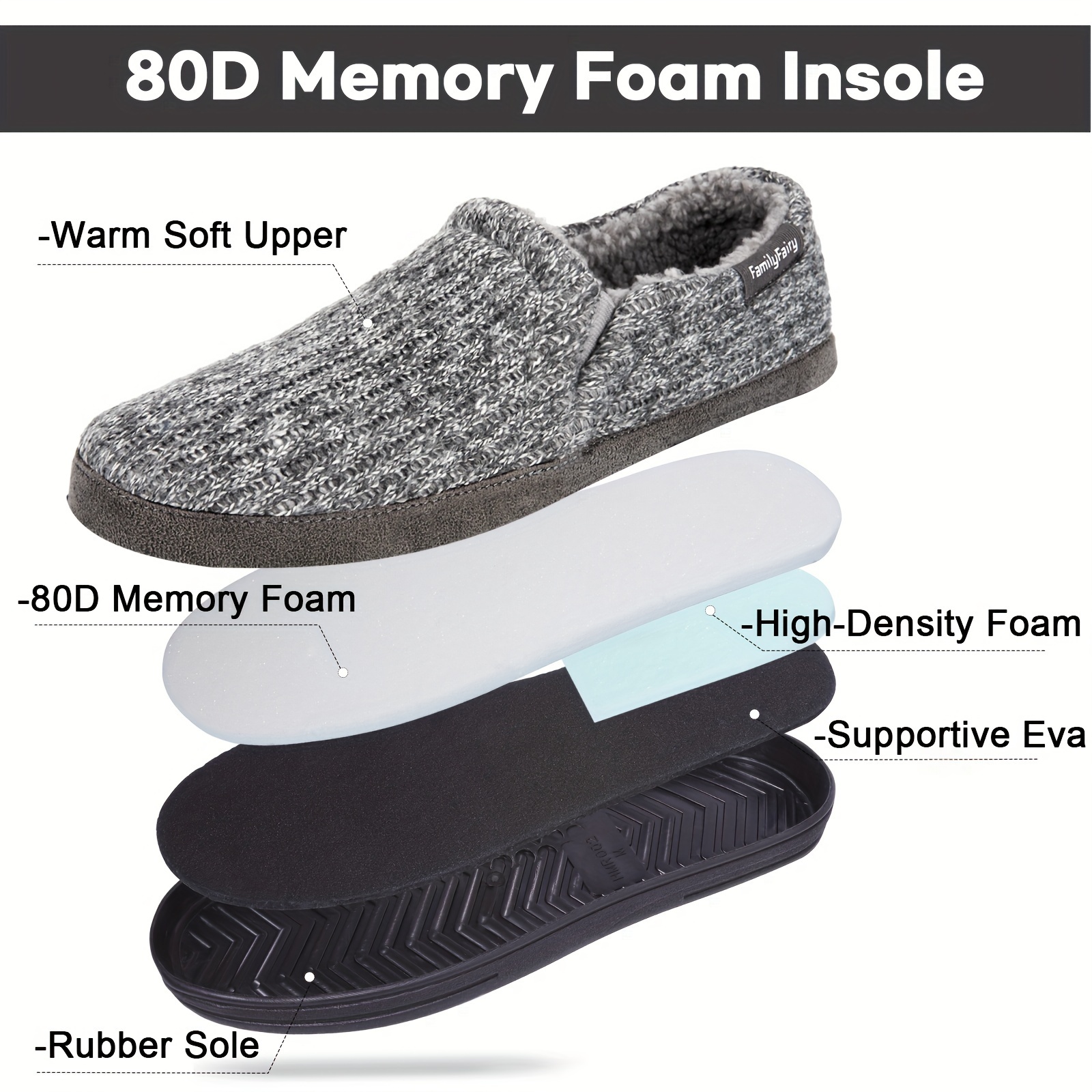 mens slippers mens memory foam slippers knit comfy warm house shoes for indoor walking details 3