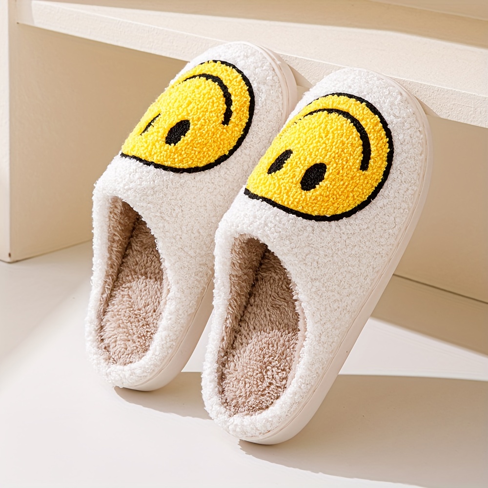 shoes, smiling face design soft plush cozy house slippers anti skid slip on shoes indoor for men and women winter shoes details 5