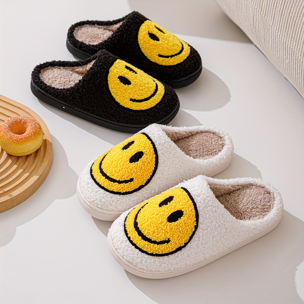 shoes, smiling face design soft plush cozy house slippers anti skid slip on shoes indoor for men and women winter shoes details 6