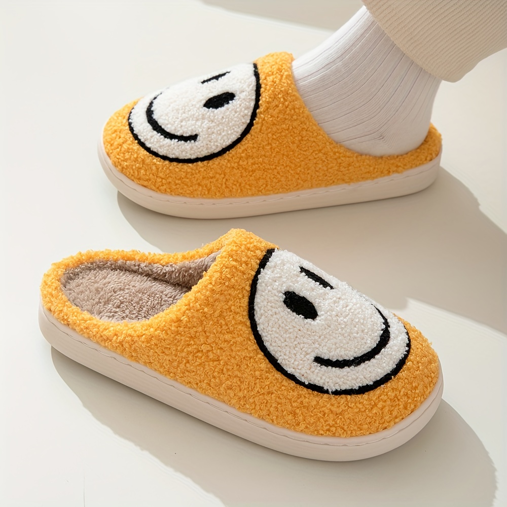 shoes, smiling face design soft plush cozy house slippers anti skid slip on shoes indoor for men and women winter shoes details 8