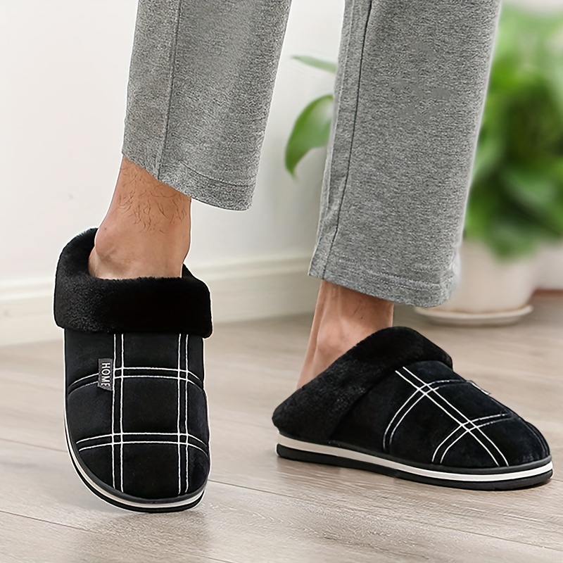 mens warm plush comfortable slippers fuzzy comfy non slip slides casual sandals for indoor bedroom winter details 1