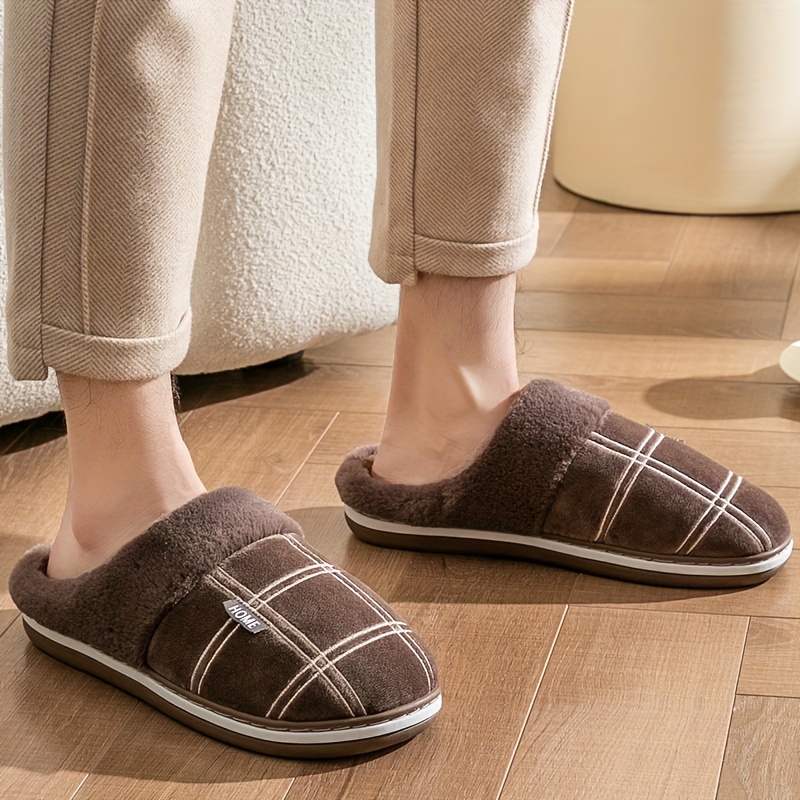 mens warm plush comfortable slippers fuzzy comfy non slip slides casual sandals for indoor bedroom winter details 2