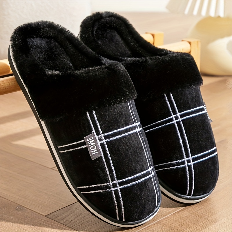 mens warm plush comfortable slippers fuzzy comfy non slip slides casual sandals for indoor bedroom winter details 8