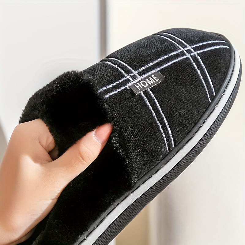 mens warm plush comfortable slippers fuzzy comfy non slip slides casual sandals for indoor bedroom winter details 9