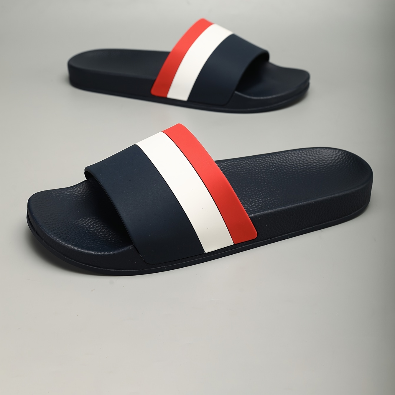 mens trendy striped open toe slides breathable anti skid quick drying summer beach slides for indoor outdoor walking details 7