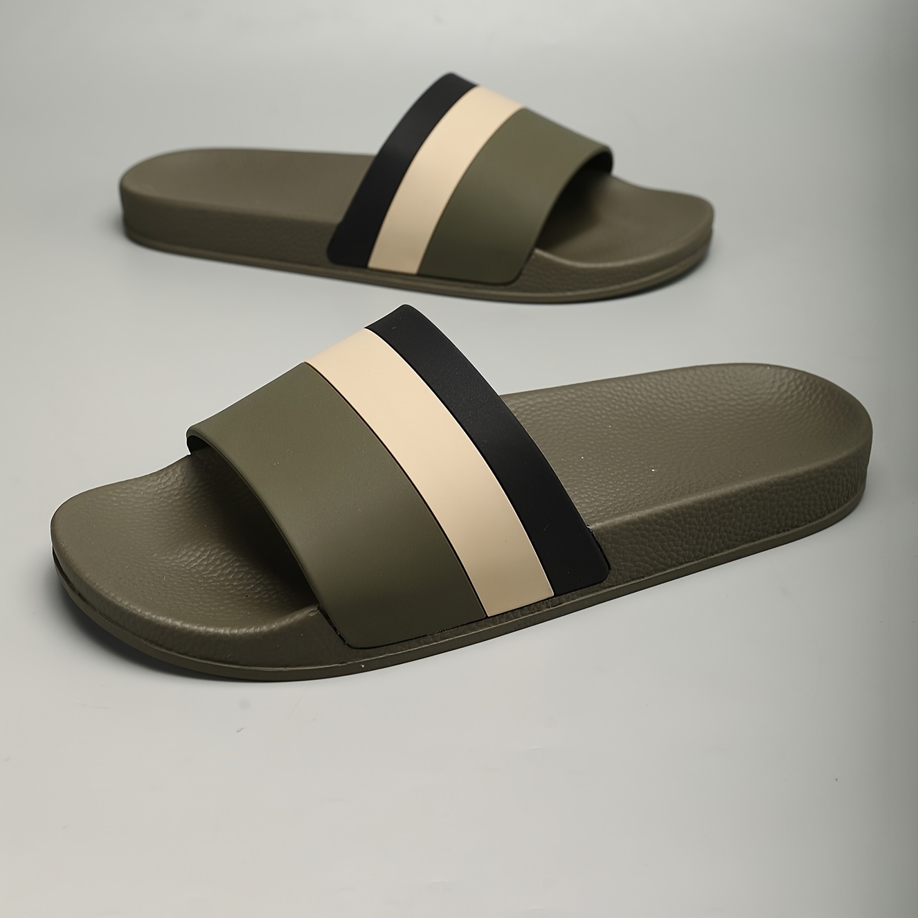 mens trendy striped open toe slides breathable anti skid quick drying summer beach slides for indoor outdoor walking details 9