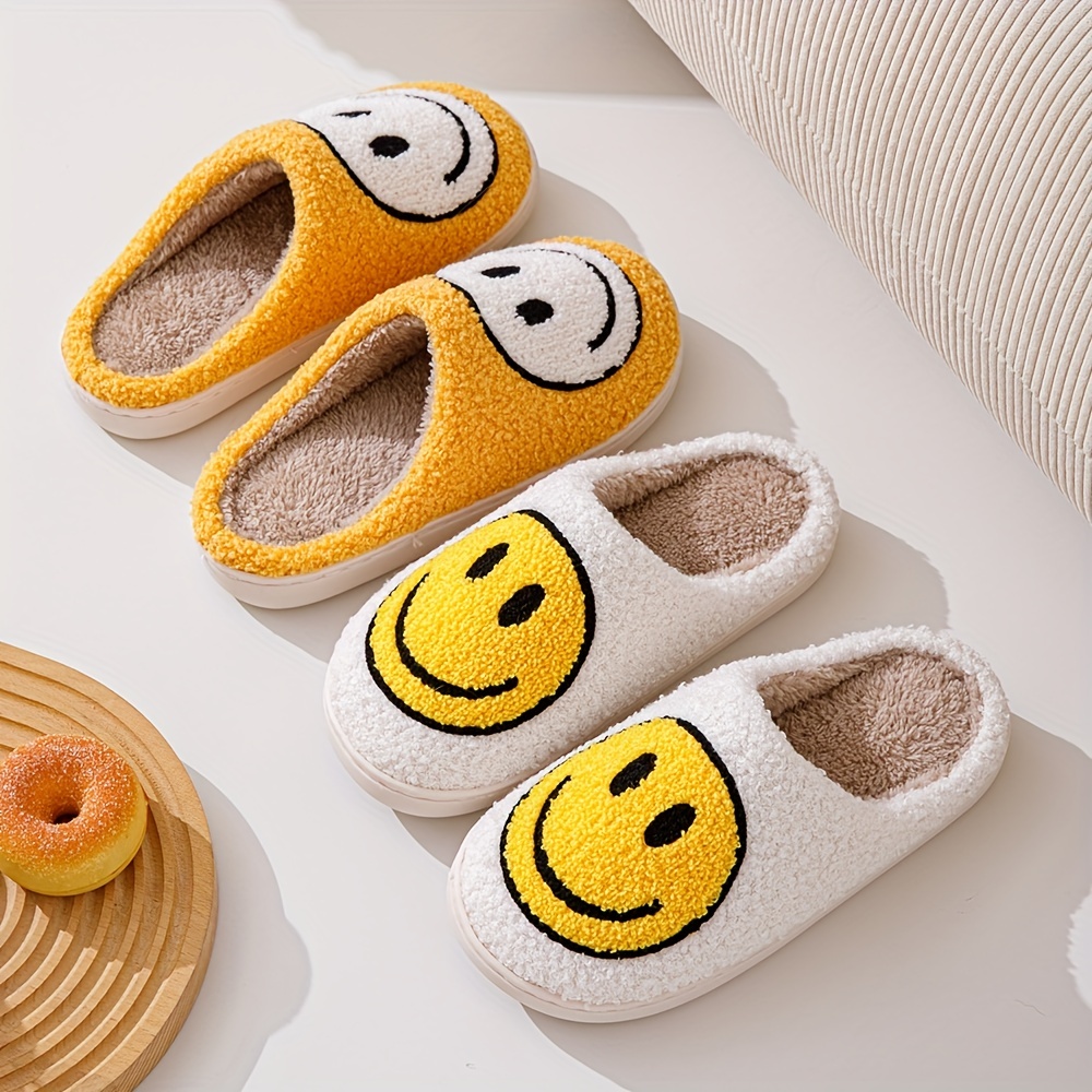 smiling face slippers soft plush cozy house slippers anti skid slip on shoes indoor for men winter shoes details 6